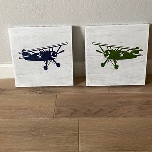 Airplane decor- green and blue- wall hanging